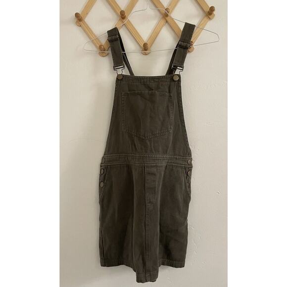Forever 21 Skirtall Women's Medium Denim Mini Overalls Army Green 90s - Picture 1 of 8